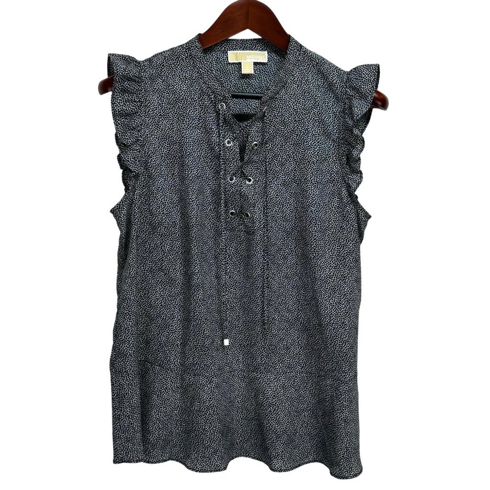 Michael Michael Kors Sleeveless Ruffle Blouse With Lace-Up Front L